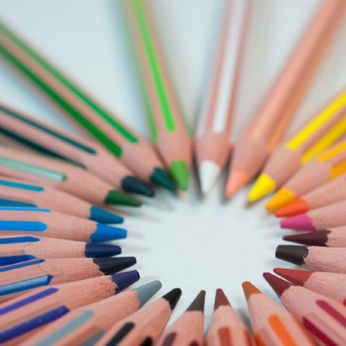 Collections of coloured pencils arranged in a circle on a white background